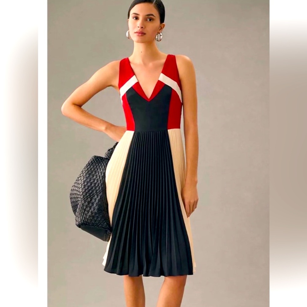 NWT Anthropologie Maeve Pleated Colorblock Midi Dress